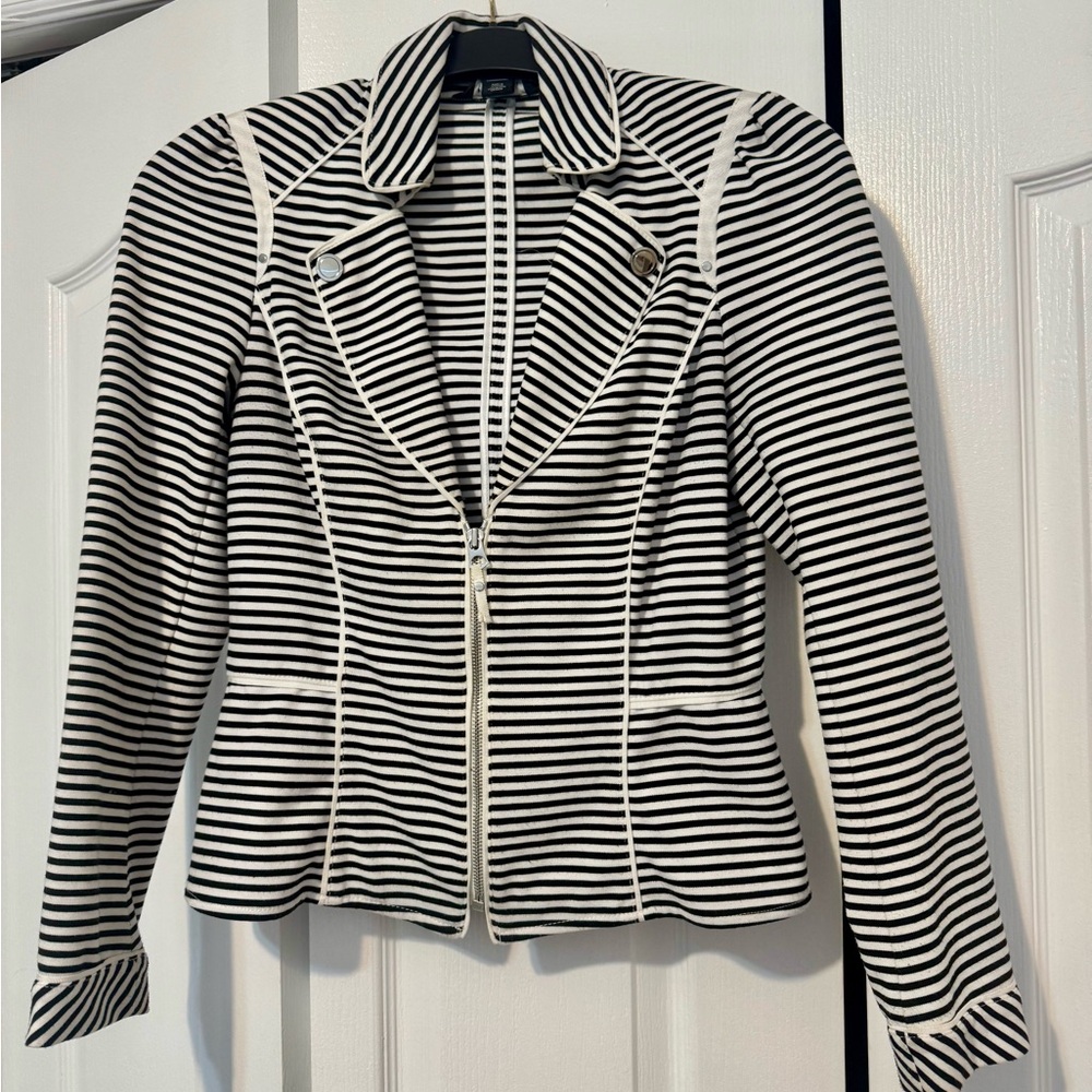 White House Black Market Black and White Striped Blazer